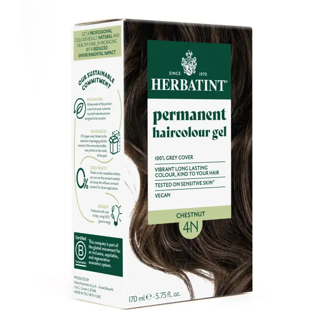 Herbatint Permanent Gel Βαφή Μαλλιών Χωρίς Αμμωνία 4N Καστανό 170ml