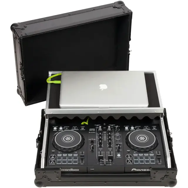 WALKASSE WMC-PRO4MBK Flight Case Midi Controller Pioneer® DDJ-FLX4 N.I.® S2MK3 Black (Laptop Stand).