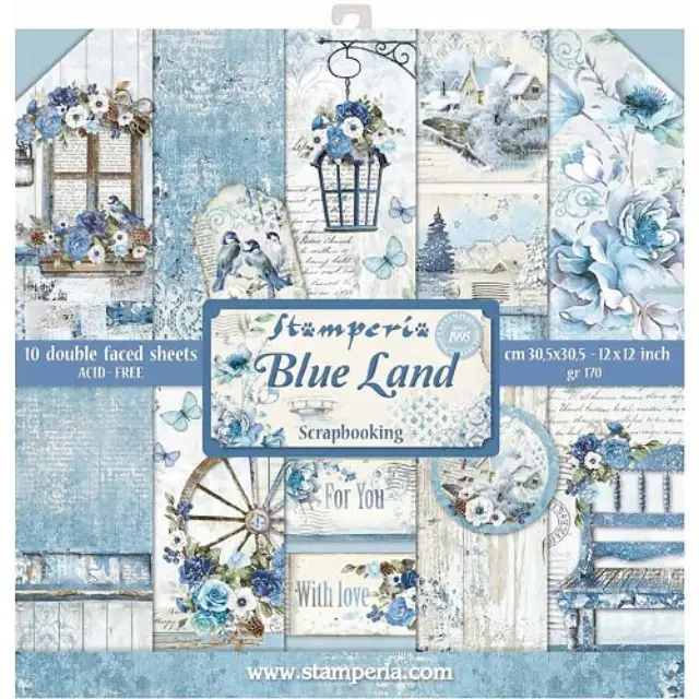 Σετ 10 Χαρτιά Scrapbooking Stamperia Διπλής Όψης - Blue Land - 30x30cm