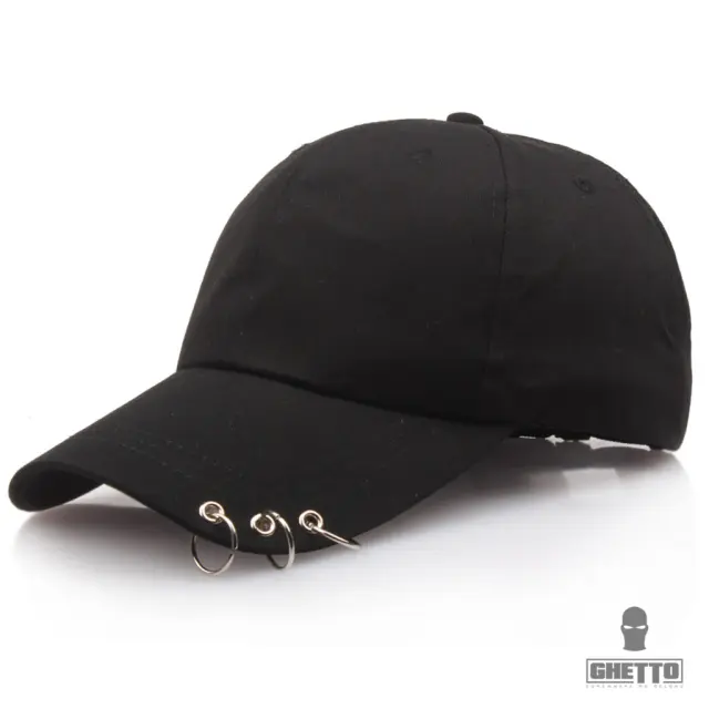 Ghetto Cap Kpop Iron 3 Rings 6 Panel Black