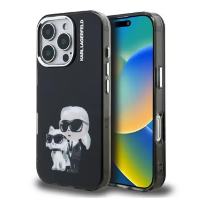 Karl Lagerfeld IML Aquarelle Karl and Choupette Case for iPhone 16 Pro Max Black