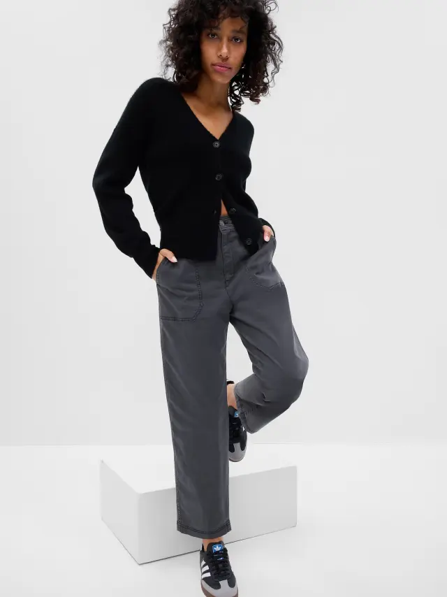 Μαύρο High Rise Girlfriend Utility Khakis Παντελόνι με Washwell black moonless night - 0