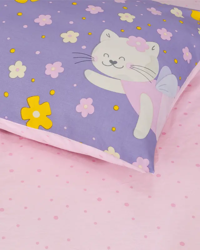 Σετ Σεντόνια 100x200+30 Μονά Kocoon Miaow Pink-Lilac 100% βαμβακερόΜε Λάστιχο 2