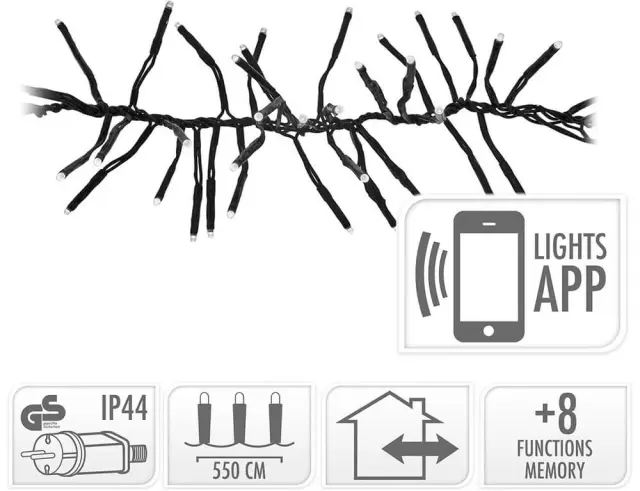 768 Φωτάκια LED - 5.5 Μέτρα + 3 Μέτρα σύνδεσης (AX8718710), Πυκνή Διάταξη, με Bluetooth, 8 προγράμματα, Πράσινο καλώδιο PVC - Θερμό λευκόAX8718710 2