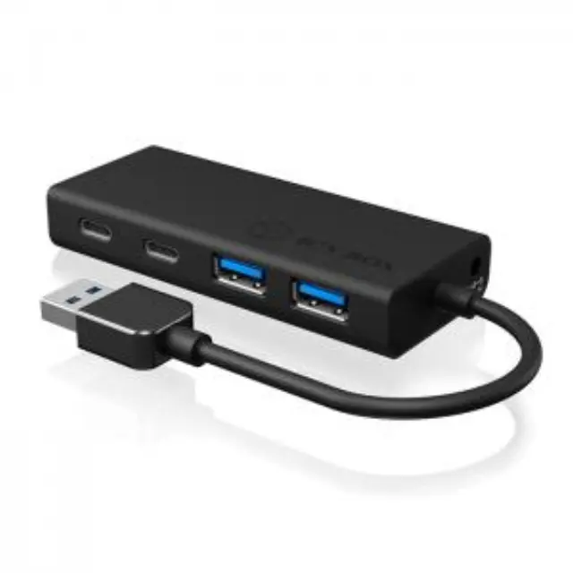 USB 3.0 Hub αλουμινίου, µε συνδέσεις 2x θύρες Type-A + 2x θύρες Type-C σε μαύρο χρώμα. 2