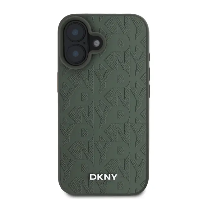 DKNY PU Leather Grid Pattern Magsafe Case for iPhone 16 Green 3