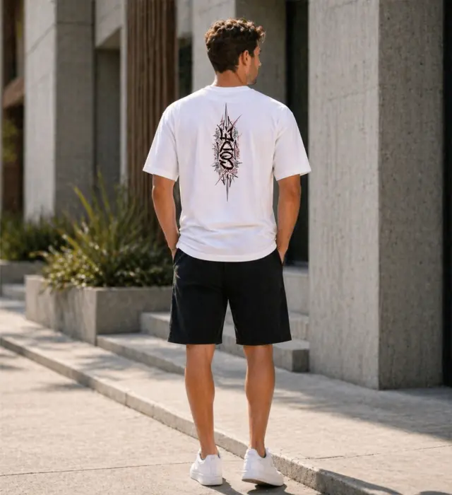 Noshame® Σετ T-shirt Oversized & Βερμούδα Λευκό-Μαύρο με τύπωμα - 752616 - XXL