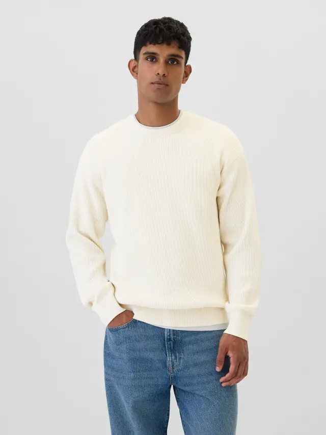 Μπεζ Oversized Fisherman-Stitch Crewneck Πουλόβερ carls stone