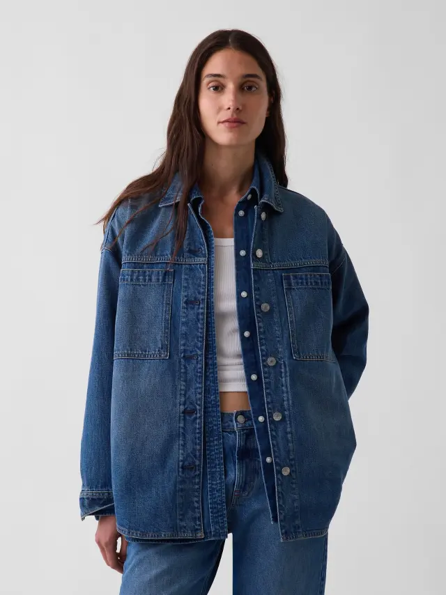 Γυναικείο Τζιν Oversized Πουκάμισο Μπουφάν Medium wash