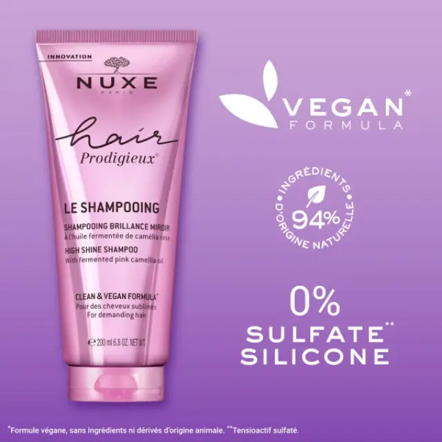 Nuxe Hair Prodigieux High Shine Shampoo Σαμπουάν Λάμψης με Εκχύλισμα Ελαίου Ροζ Καμέλιας, 200ml 2