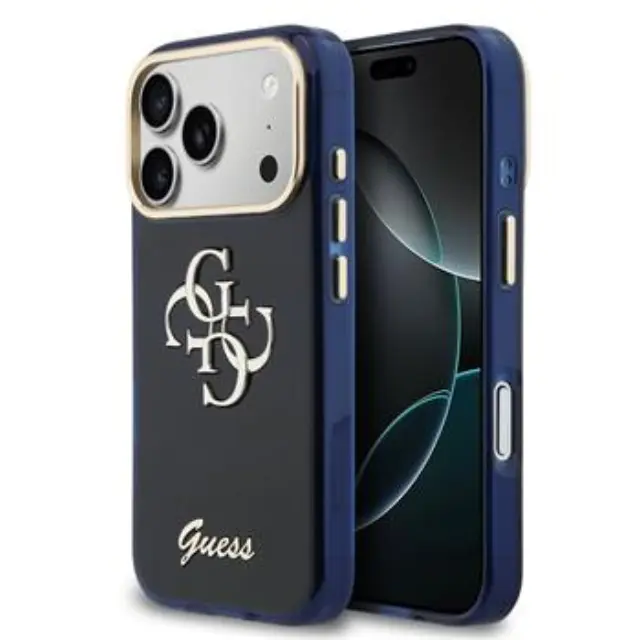Guess IML 4G Script Metal Logo Case for iPhone 17 Pro Blue