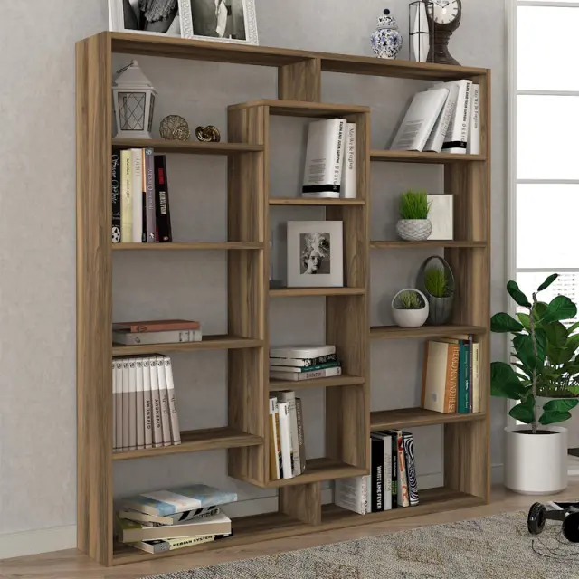 Βιβλιοθήκη Ample Megapap χρώμα καρυδί 125x22x135,7εκ.