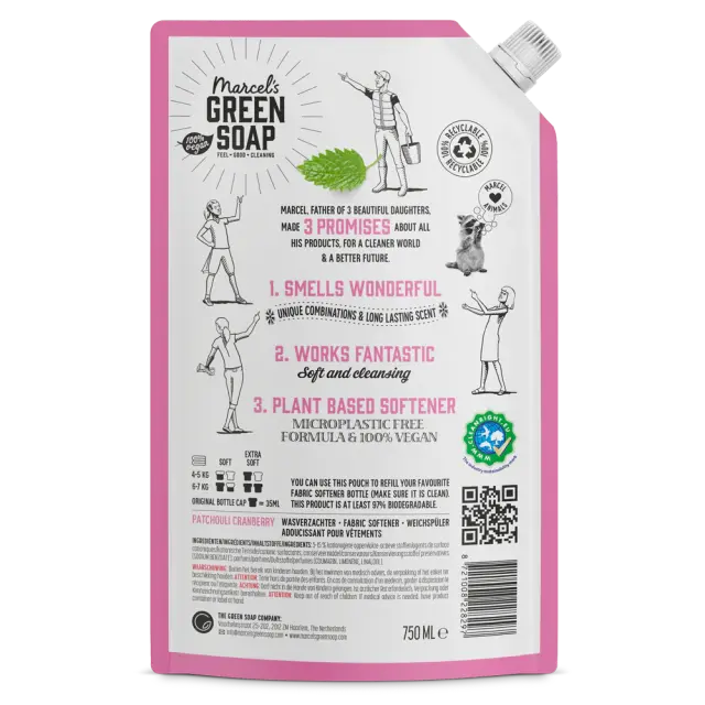Marcel's Green Soap Μαλακτικό Ρούχων με αρωμα Πατσουλί & Κράνμπερι Ανταλλακτικό (750 ml) 2