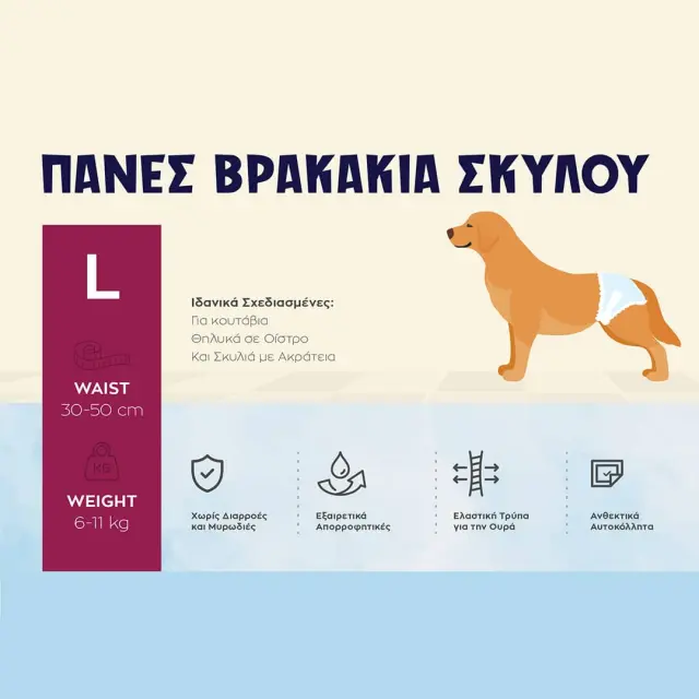 Πάνες–Βρακάκια για Σκύλους L 20τεμ. 30-50CM