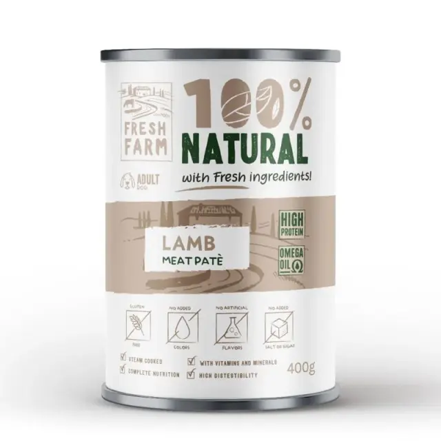 Fresh Farm 100% Natural Dog Adult Πατέ Αρνί 400gr Μονόχρωμο