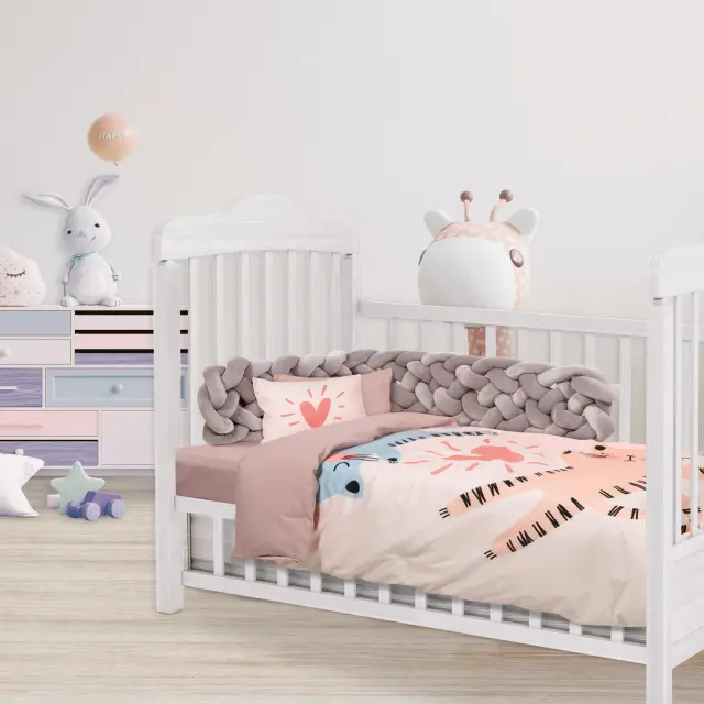 Σετ Σεντόνια Κούνιας 125Χ170 Χωρίς Λάστιχο Smile Das Home 4854 Γκρι-Σομόν 2