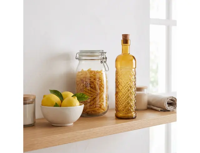 Διακοσμητικό Μπουκάλι με πώμα Glass Drops Anis (5047DB411) Aπό 100% ανακυκλωμένο γυαλί, Xωρητικότητας 500ml, Διαστάσεων Ø 7 x Υ 24 cm, Yellow Gold 5047DB411