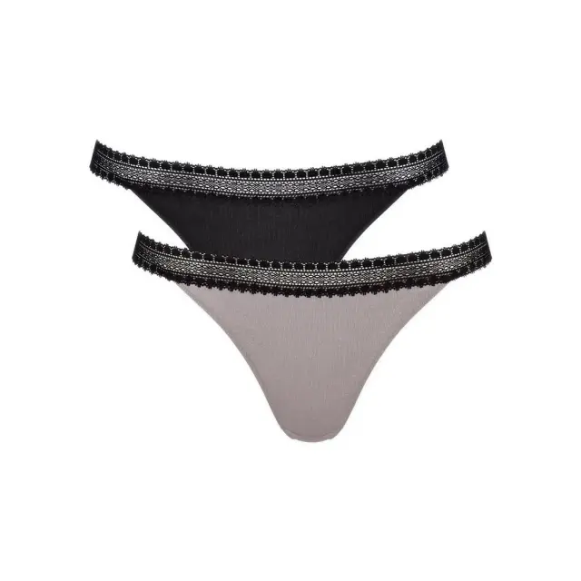 Sloggi Γυναικείο Slip GO Ribbed H Tanga - Διπλό Πακέτο, Χρώμα Μαύρο-Γκρι