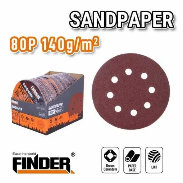 Φύλλα λείανσης για έκκεντρο τριβείο - 5pcs - 125mm - 80P - 8holes - Finder - 196249 2