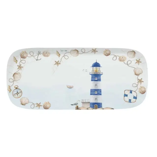 Easy Life Blue Lighthouse Ορθογώνια Πιατέλα Σερβιρίσματος 40x17.5cm White Blue Beige