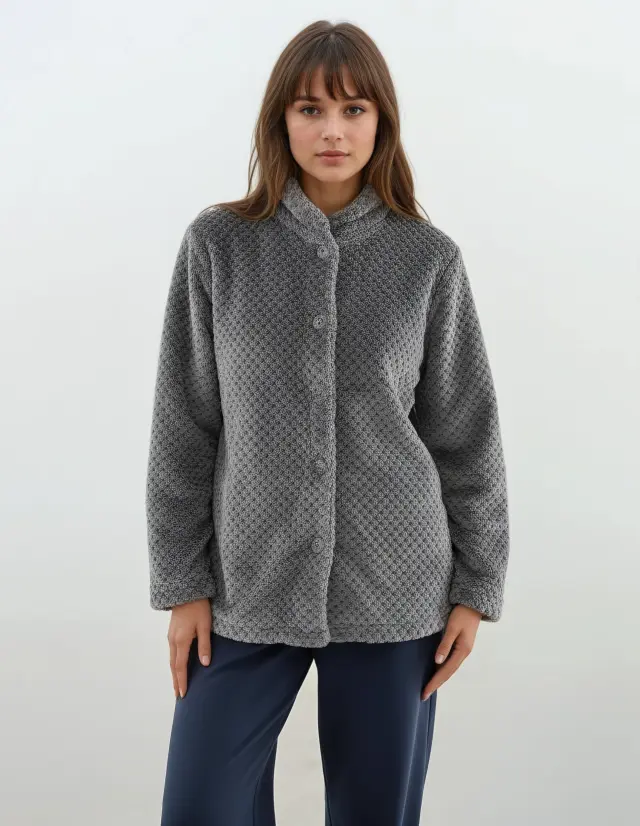 W1058 - Grey Charcoal - ROBE FLEECE WAFFLE - S 2
