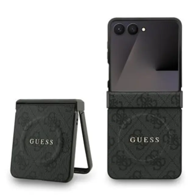 Guess PU Leather 4G Colored Ring Magnetic Case for Samsung Galaxy Z Flip 7 Black