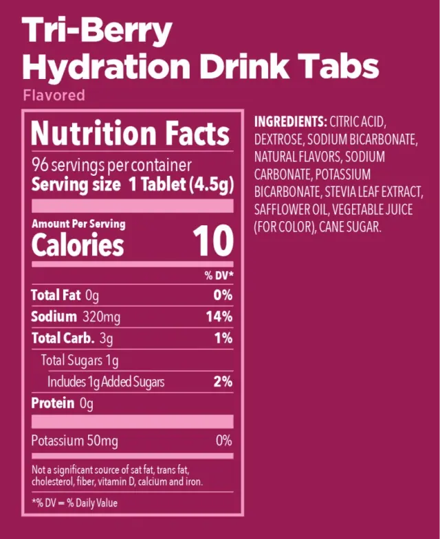 Energy Hydration Drink Tabs 12 Tablets Tri-Berry NO Caffeine GU 2