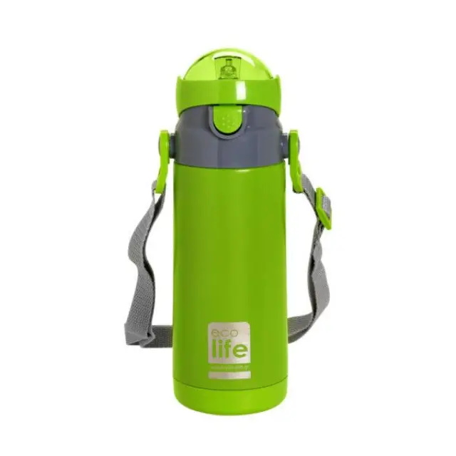 Ecolife® - Ανοξείδωτο Παγούρι Θερμός με Καλαμάκι σε Πράσινο χρώμα 400ml.