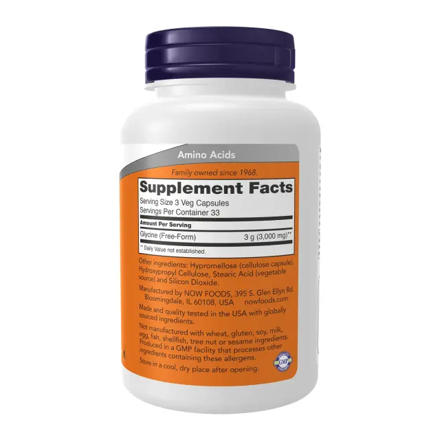 Now Foods Glycine 1000mg Συμπλήρωμα Διατροφής που Συμβάλει στην Παραγωγή Ενέργειας στον Οργανισμό 100 caps 3
