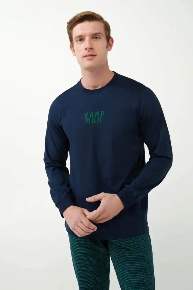 Uomo Di Vamp Ανδρική Πιτζάμα 100% Βαμβάκι Παντελόνι Με Γεωμετρικό Μοτίβο - M
