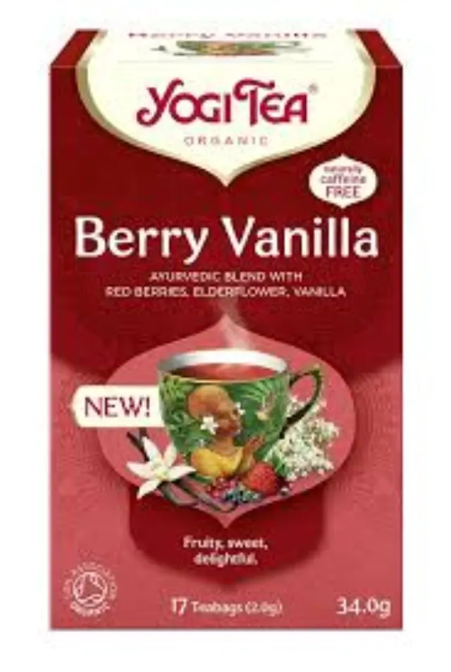 Yogi Tea Berry Vanilla, Μείγμα βοτάνων & μπαχαρικών αγιουβέρδα, κόκκινα μούρα, σαμπούκο & βανίλια, Bio, 17 φακελάκια