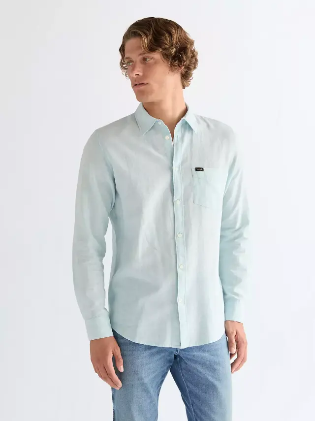 Wrangler Ανδρικό Λινό Πουκάμισο 112378039 – Light Cyan - XXL