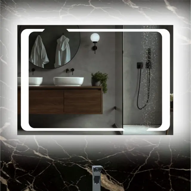 Stewehome Καθρέφτης LED με Σχέδιο Laser και Καμπυλωτές Γωνίες 49x70 cm 2