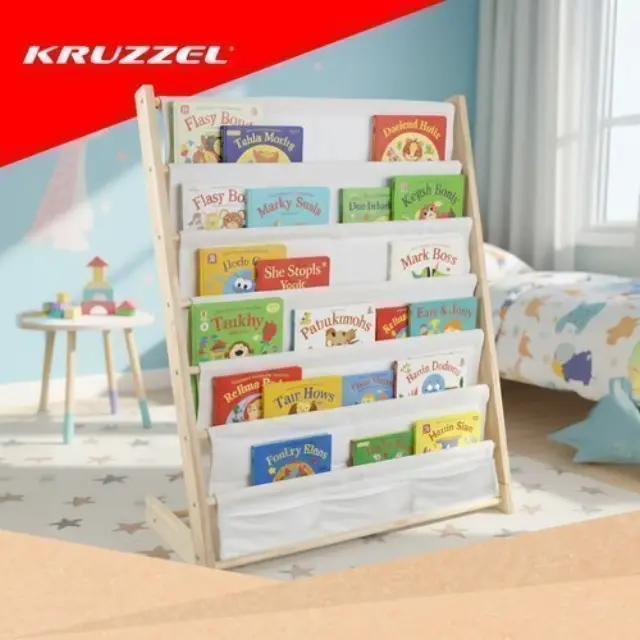 Kruzzel Παιδική Βιβλιοθήκη Ξύλινη με 6 Ράφια Montessori 2