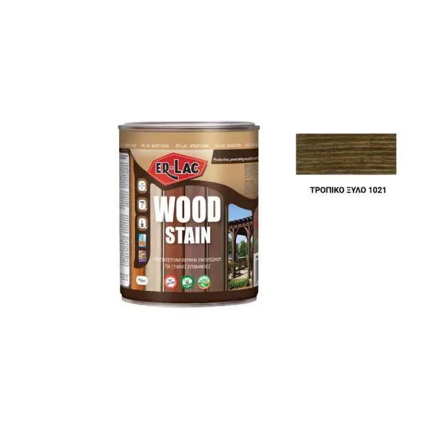 Βερνίκι Εμποτισμού Ξύλου WOOD STAIN ER-LAC, ΤΡΟΠΙΚΟ ΞΥΛΟ 1021 Σατινέ 0,75 lt