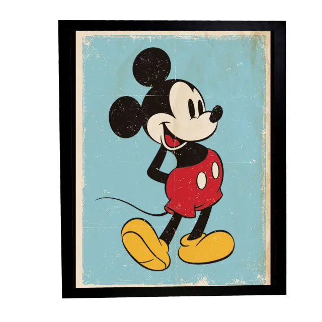 Αφίσα Mickey Mouse Retro 40x50εκ Κορνίζα Ξύλινη Χρώμα Μαύρο Με Τζάμι MAT K1041-69