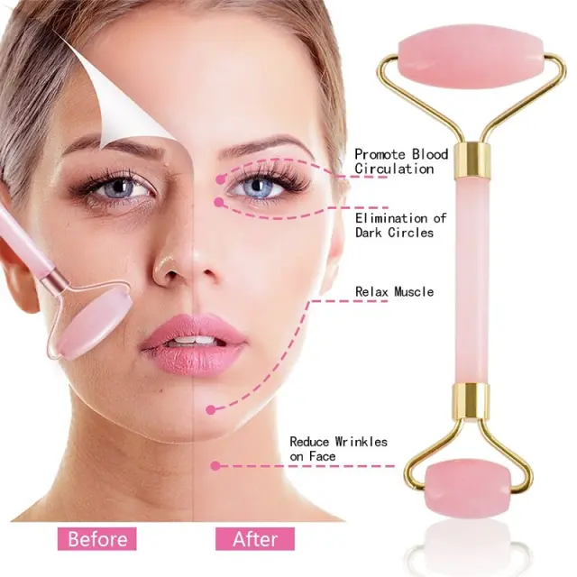 PINK JADE ROLLER -Ρολό χαλαζία για μασάζ προσώπου 1τμχ 2