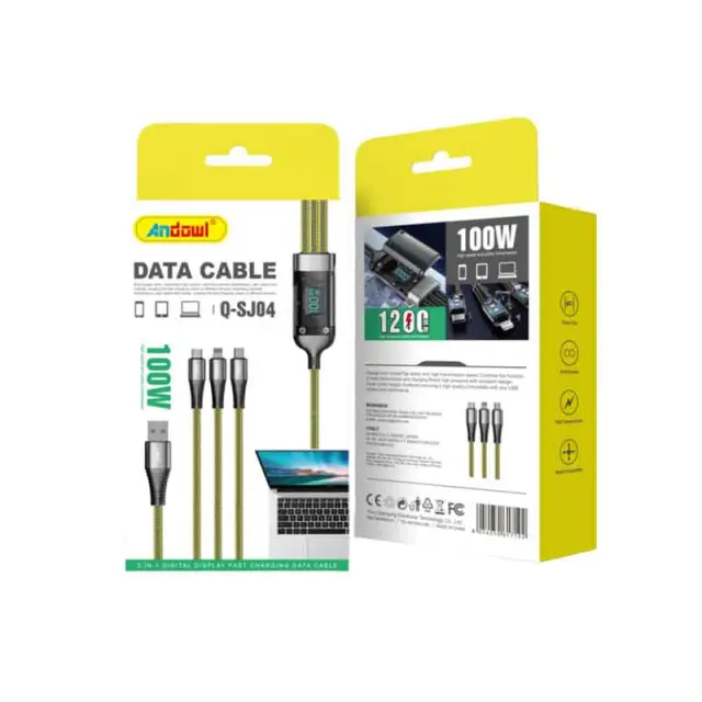 Andowl Καλώδιο δεδομένων 100w Usb-a Micro, Type-c, Lightning Q-SJ04 - Data Cable 617192