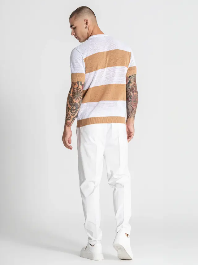 Gianni Kavanagh Ανδρικό STRIPED Πλεκτό T-Shirt - Camel 3