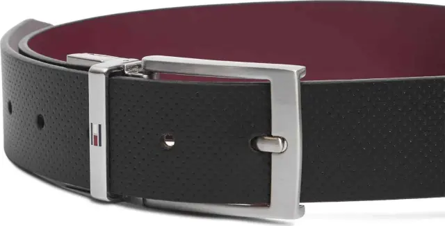 Tommy Hilfiger Ανδρική Μεσαία Ζώνη Διπλής Όψης Adan Rev 3.5 Pebble Μαύρο/Μπορντώ 95cm 3