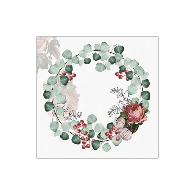 Χαρτοπετσέτα για decoupage, 1τεμ, Wreath of Eucalyptus Grey
