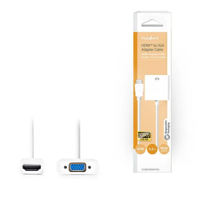 Μετατροπέας HDMI σε VGA και 3,5mm jack για ήχο, με καλώδιο 0.20m σε λευκό χρώμα.