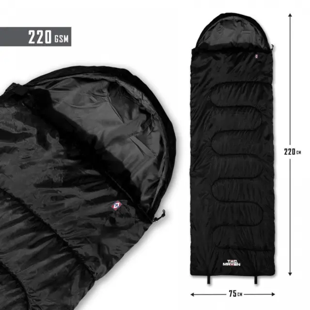 TAC MAVEN Sentinel Sleeping Bag 220GR/M²-Υπνόσακος (Θερμοκρασία Άνεσης 15°C) - 01-Black-Μαύρο