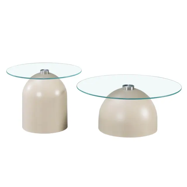 Τραπέζια σαλονιού Barel pakoworld σετ 2τεμ μέταλλο cappuccino- clear glass 3