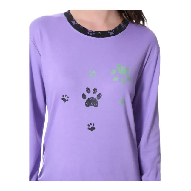 Lydia Creations Γυναικεία Πυτζάμα Walking Paws, Χρώμα Μωβ 2