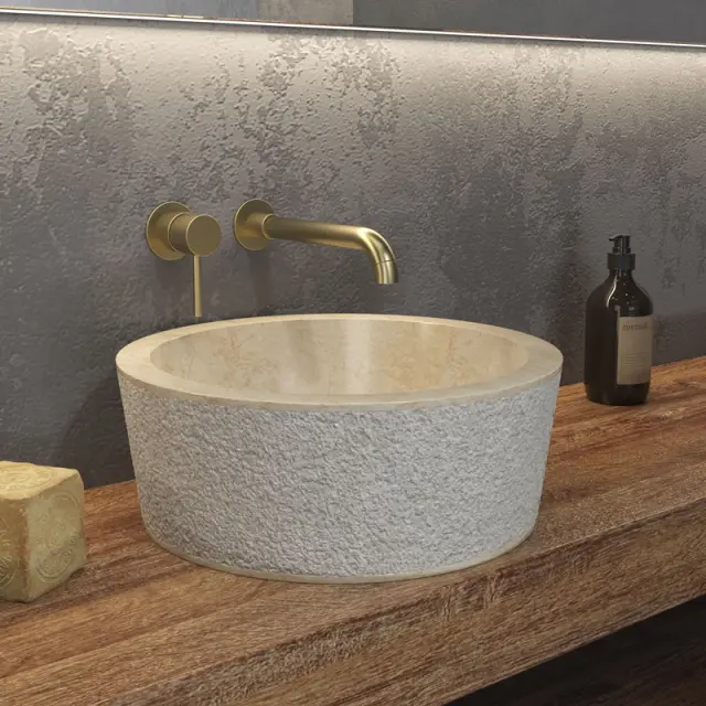 Νιπτήρας επικαθήμενος πέτρινος TIMUR Cream KARAG Ø40x15cm