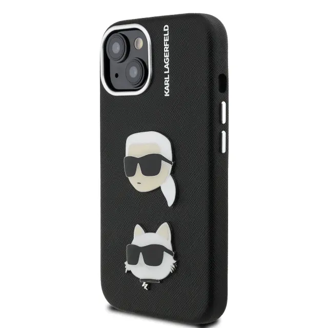 Karl Lagerfeld Grained PU K&CH Heads Case for iPhone 15 Black 2