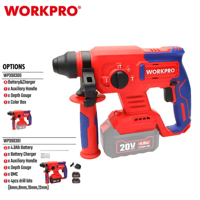 WORKPRO ΕΠΑΝΑΦΟΡΤΙΖΟΜΕΝΟ ΣΚΑΠΤΙΚΟ ΠΕΡΙΣΤΡΟΦΙΚΟ ΠΙΣΤΟΛΕΤΟ SDS PLUS 20V-Li BL SOLO** WP390300 (PROFI) 2