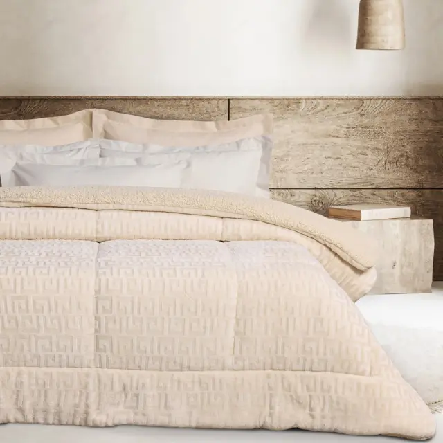 Κουβερτοπάπλωμα 220x240 Υπέρδιπλο 720gsm Fleece Sherpa Das Home 1394 Beige 100% Πολυέστερ