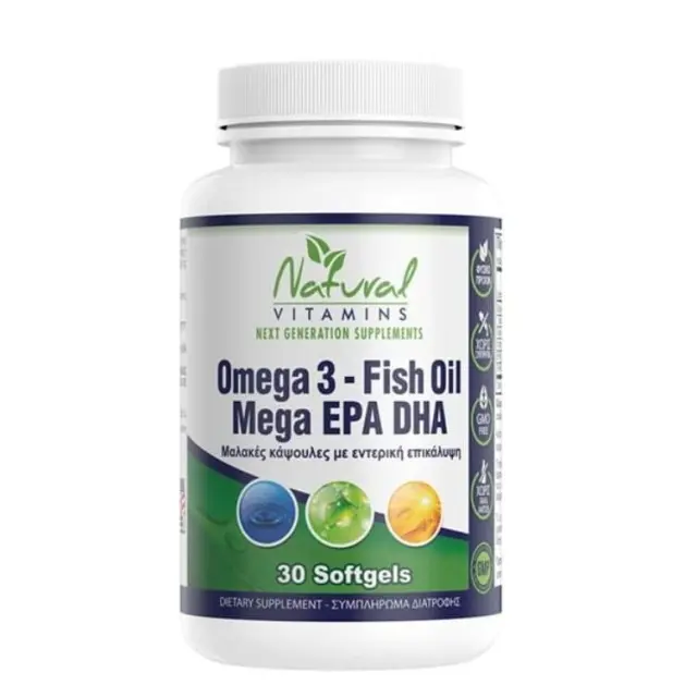 NATURAL VITAMINSNatural Vitamins Omega 3 Enteric Coated Fish Oil 1000mg - 700mg EPA/DHA 30 Κάψουλες